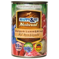 Happy&Fit Natural Welpen Lamm&Rind konzerv mit Reis&Leinöl 400g