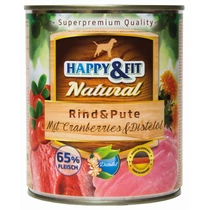 Happy&Fit Natural Rind&Pute konzerv mit Cranberries&Distelöl 800g