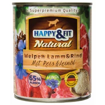Happy&Fit Natural Welpen Lamm&Rind konzerv mit Reis&Leinöl 800g