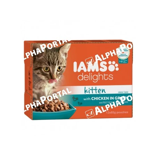 Iams Cat Delights Kitten&Junior csirke falatkák ízletes szószban, multipack 12x85g