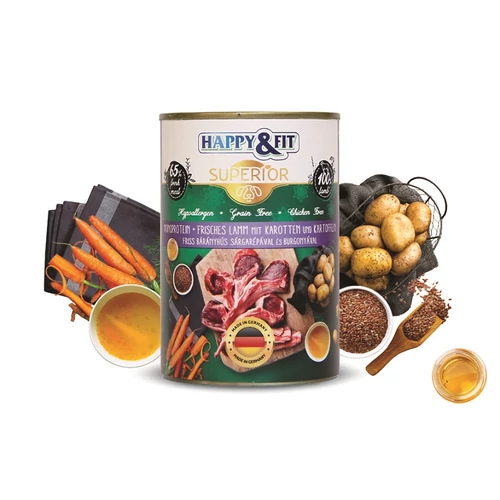 Happy&Fit Superior Friss Bárányhús konzerv S.répával, burgonyával 400g