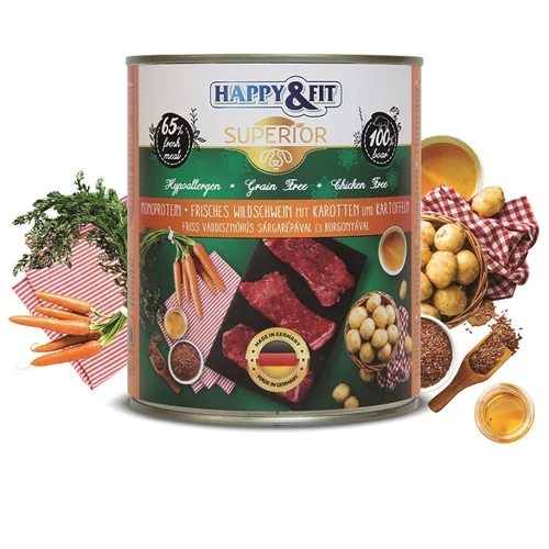 Happy&Fit Superior Friss Vaddisznóhús konzerv S.répával, burgonyával 800g
