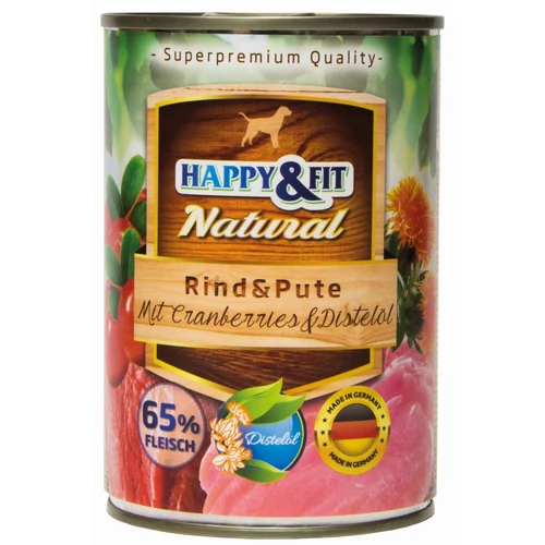 Happy&Fit Natural Rind&Pute konzerv mit Cranberries&Distelöl 400g