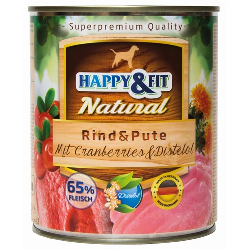 Happy&Fit Natural Rind&Pute konzerv mit Cranberries&Distelöl 800g