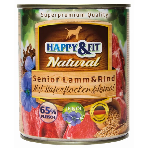 Happy&Fit Natural Senior Lamm&Rind konzerv mit Haferflocken&Leinöl 800g