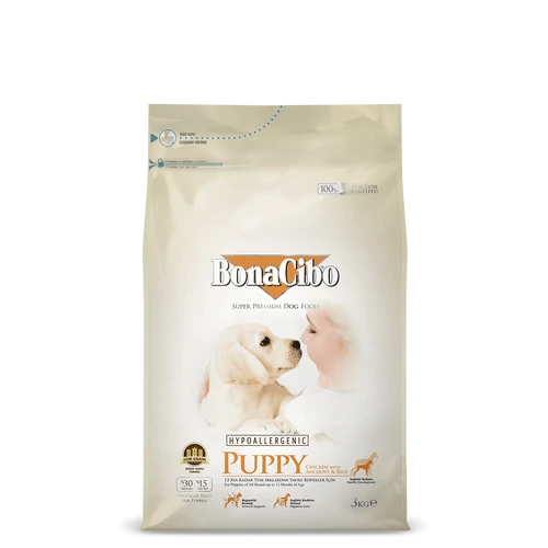 Bonacibo hypoallergén  Kölyökkutya Csirke és rizs szardellával 15kg