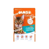 Iams macskahelyek makréla és zöldbab falatok, zamatos aszpikban 85g