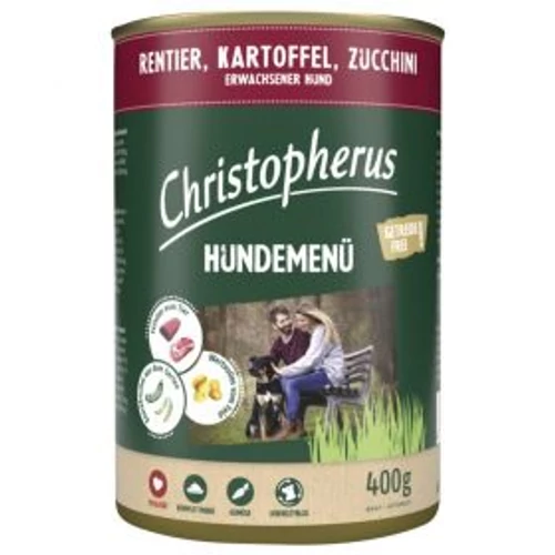 Christopherus Dog konzerv menü rénszarvas, burgonya, cukkini 800g
