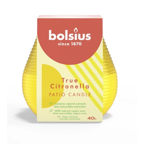 Bolsius citronellás gyertya dekor üvegben, 94 mm, 40 órás égési idővel – kültéri szúnyogriasztó