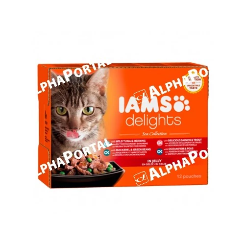Iams macska tengerek a jelly multipack-ban, többféle halas íz, zamatos aszpikban 12x85g