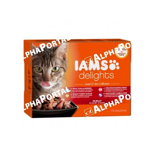 Iams macska teljesítmény föld és tenger zselés többcsomagolásban, többféle íz, zamatos aszpikban 12x85g