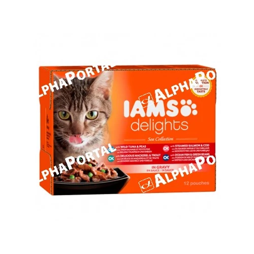 Iams Cat Delights SEA IN GRAVY multipack, többféle halas íz, ízletes szószban 12x85g