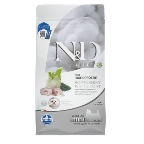 N&D White Dog tengeri sügér, spirulina&édeskömény adult mini 2kg