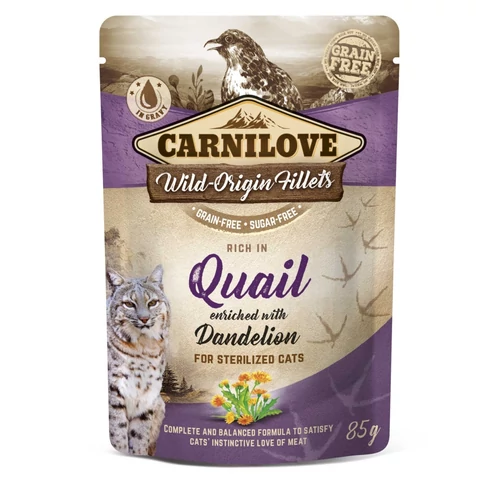 Carnilove Cat tasakos Quail with Dandelion for sterilized - Fürj pitypanggal ivart. 85g
