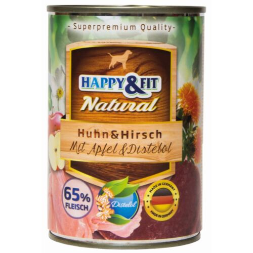 Happy&Fit Natural Huhn&Hirsch mit Apfel&Distelöl 400g