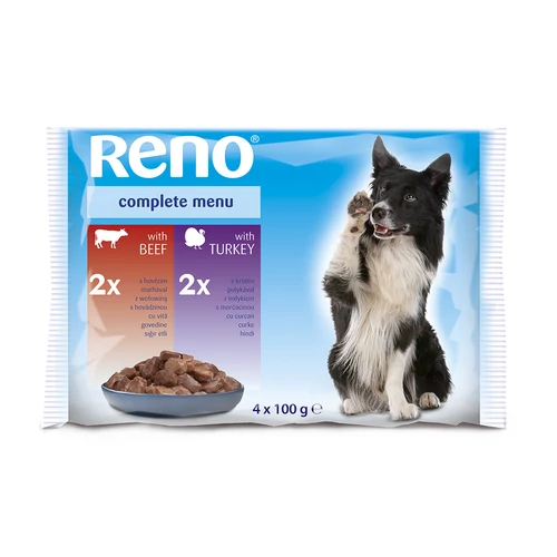 Reno Alutasakos Kutyaeledel 4x100g Multipack Marha-Pulyka