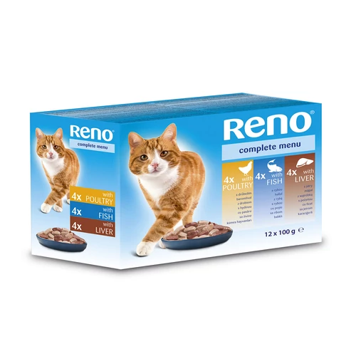 Reno Alutasakos Macskaeledel 12x100g Multipack (Baromfi, Hal, Máj)