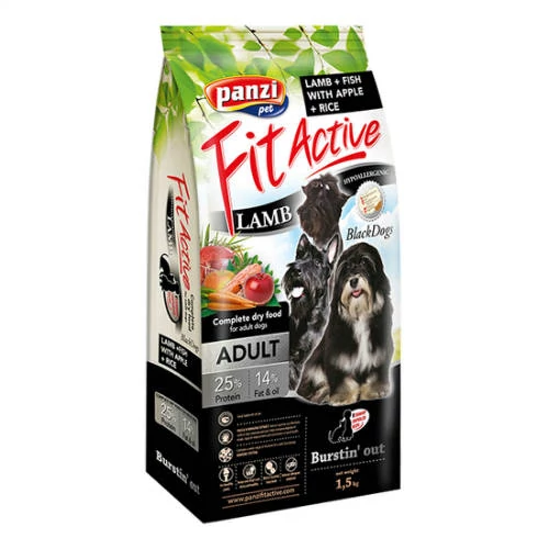 Panzi FitActive BlackDogs Hypoallergenic (bárány) - Sötét színű felnőtt kutyák részére 1,5kg
