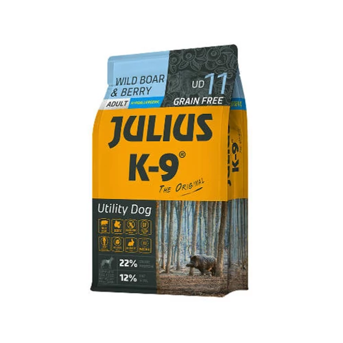 JULIUS K-9 3kg Utility Dog Hypoallergenic Wild boar,berry Adult (Vaddisznó,bogyók) száraztáp - Felnőtt kutyák részére (3kg)