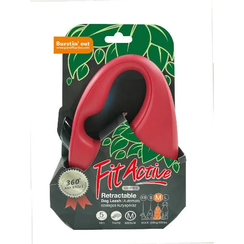 FitActive Retractable Dog Leash - automata szalagos póráz (piros) kutyák részére (L) 5 méter